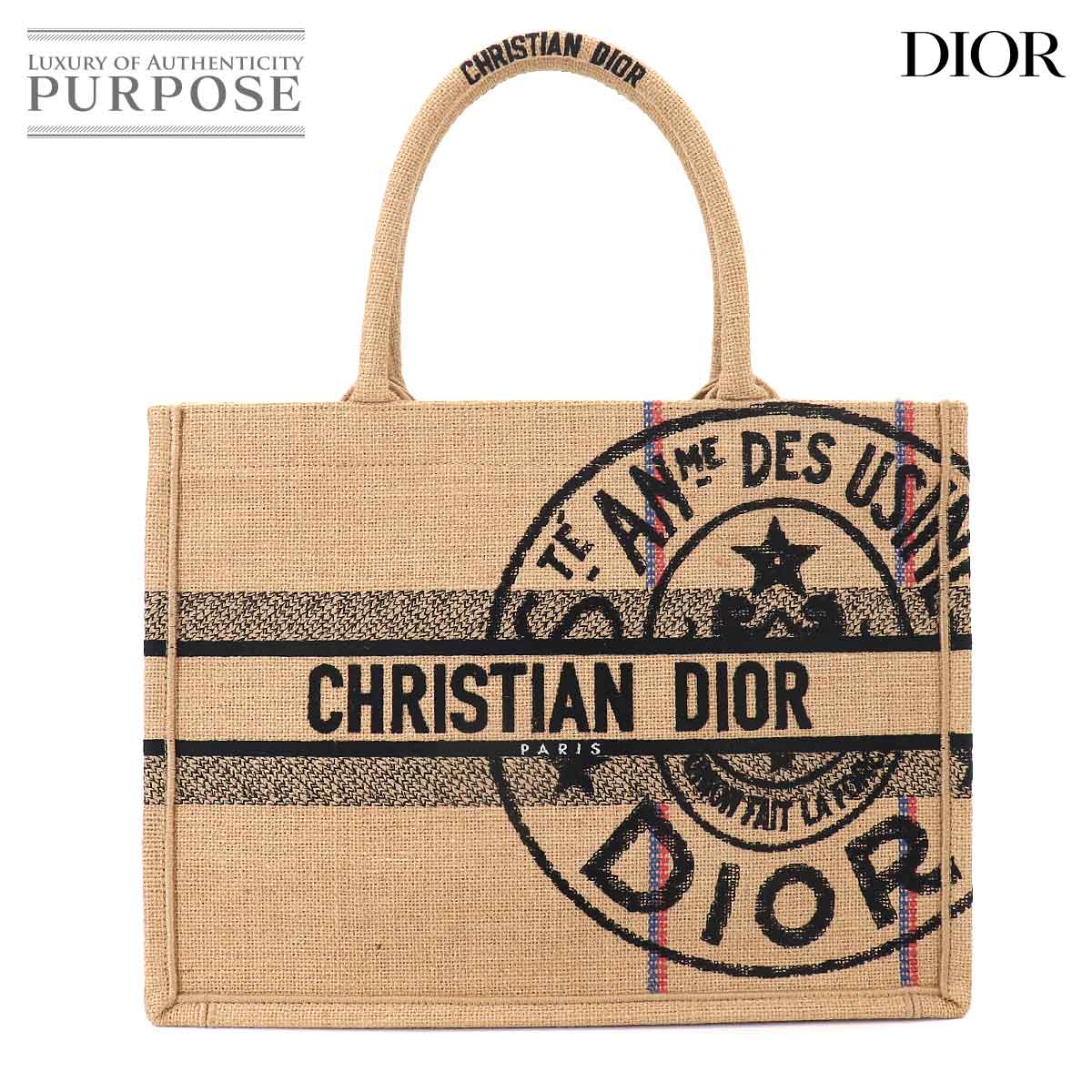 Christian Dior ユニオン モチーフ ブック トート ミディアム バッグ ジュート キャンバス ベージュ M1296ZRUW Book Tote クリスチャン ディオール 90321696