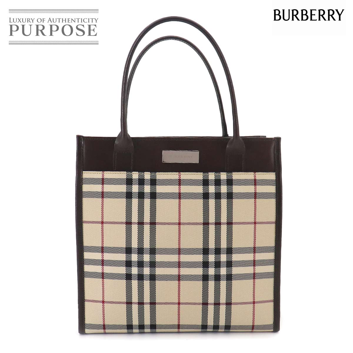 BURBERRY ノバチェック ハンド バッグ PVC レザー ベージュ ダークブラウン Hand Bag バーバリー 90326078