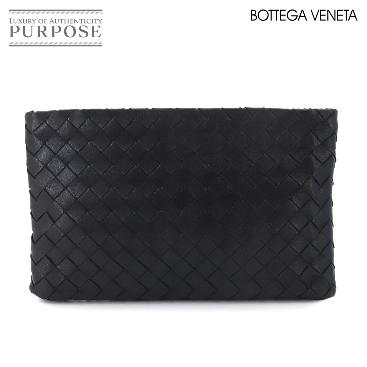 BOTTEGA VENETA イントレチャート クラッチ セカンド バッグ レザー ブラック Clutch Second Bag ボッテガ ヴェネタ 90326980