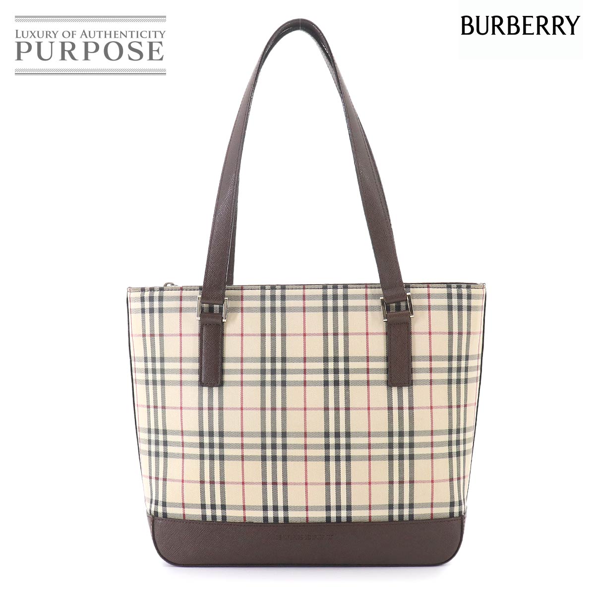 BURBERRY ノバチェック ハンド バッグ キャンバス レザー ベージュ ブラウン Hand Bag バーバリー 90326996