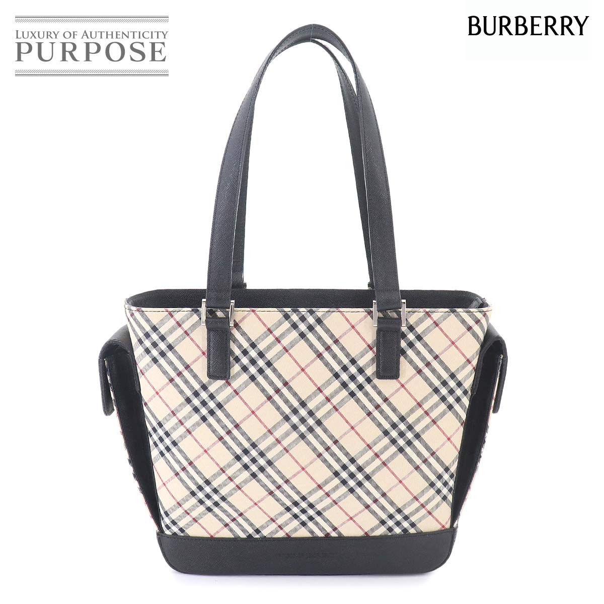 BURBERRY ノバチェック ハンド バッグ キャンバス レザー ベージュ ブラック Hand Bag バーバリー 90326997