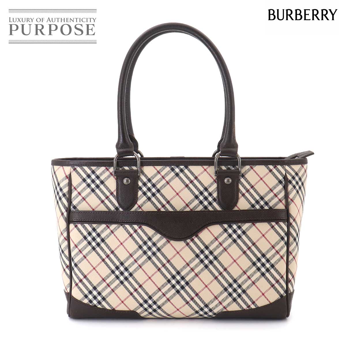 BURBERRY ノバチェック トート バッグ キャンバス レザー ベージュ ブラウン ガンメタ 金具 Tote Bag バーバリー 90327033