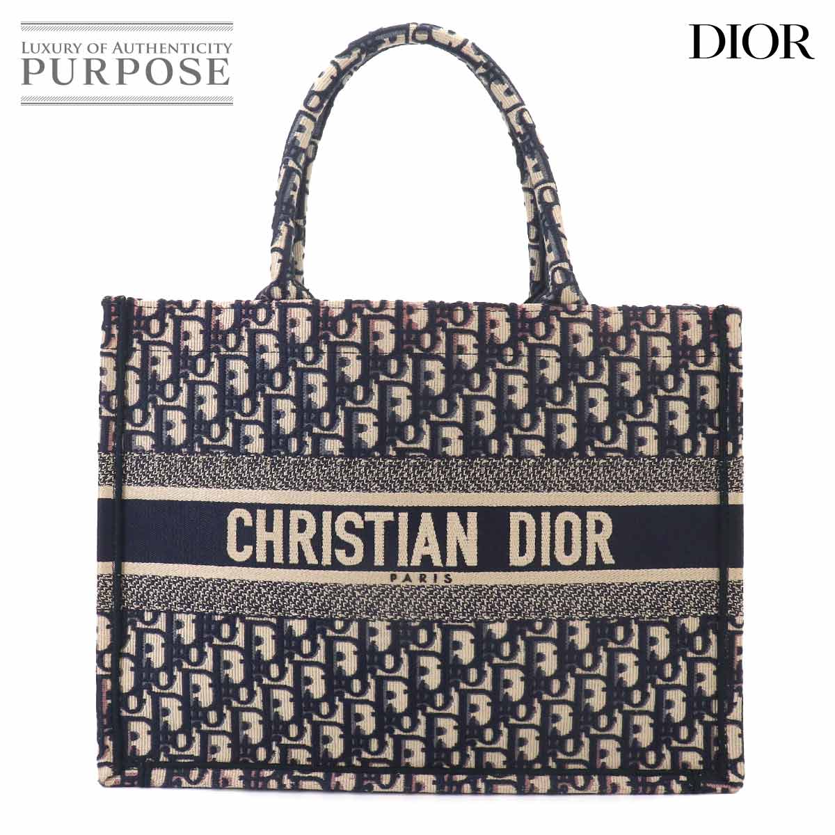 Christian Dior トロッター トート バッグ キャンバス レザー ネイビー