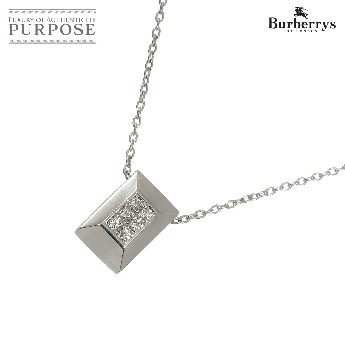BURBERRY スクエア ダイヤ 0.04ct ネックレス 40cm Pt プラチナ Diamond Necklace バーバリー 90323381