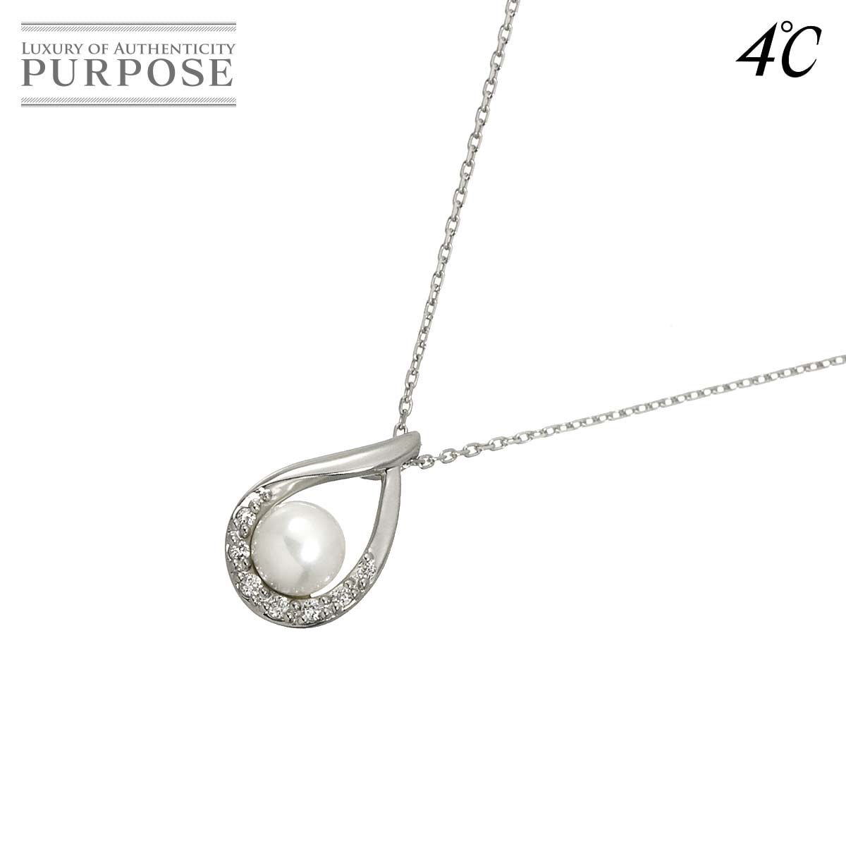 4℃ ベビーパール 4.6mm ダイヤ ネックレス 40cm Pt プラチナ Diamond Necklace ヨンドシー 90323391
