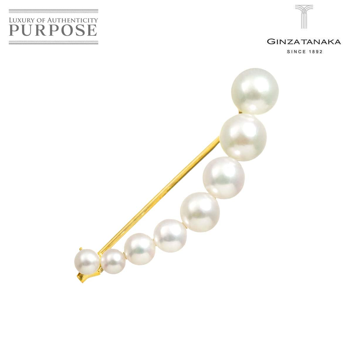 GINZA TANAKA アコヤ真珠 6.0-3.3mm ブローチ K18 YG イエローゴールド 750 パール Brooch ギンザタナカ 90325856