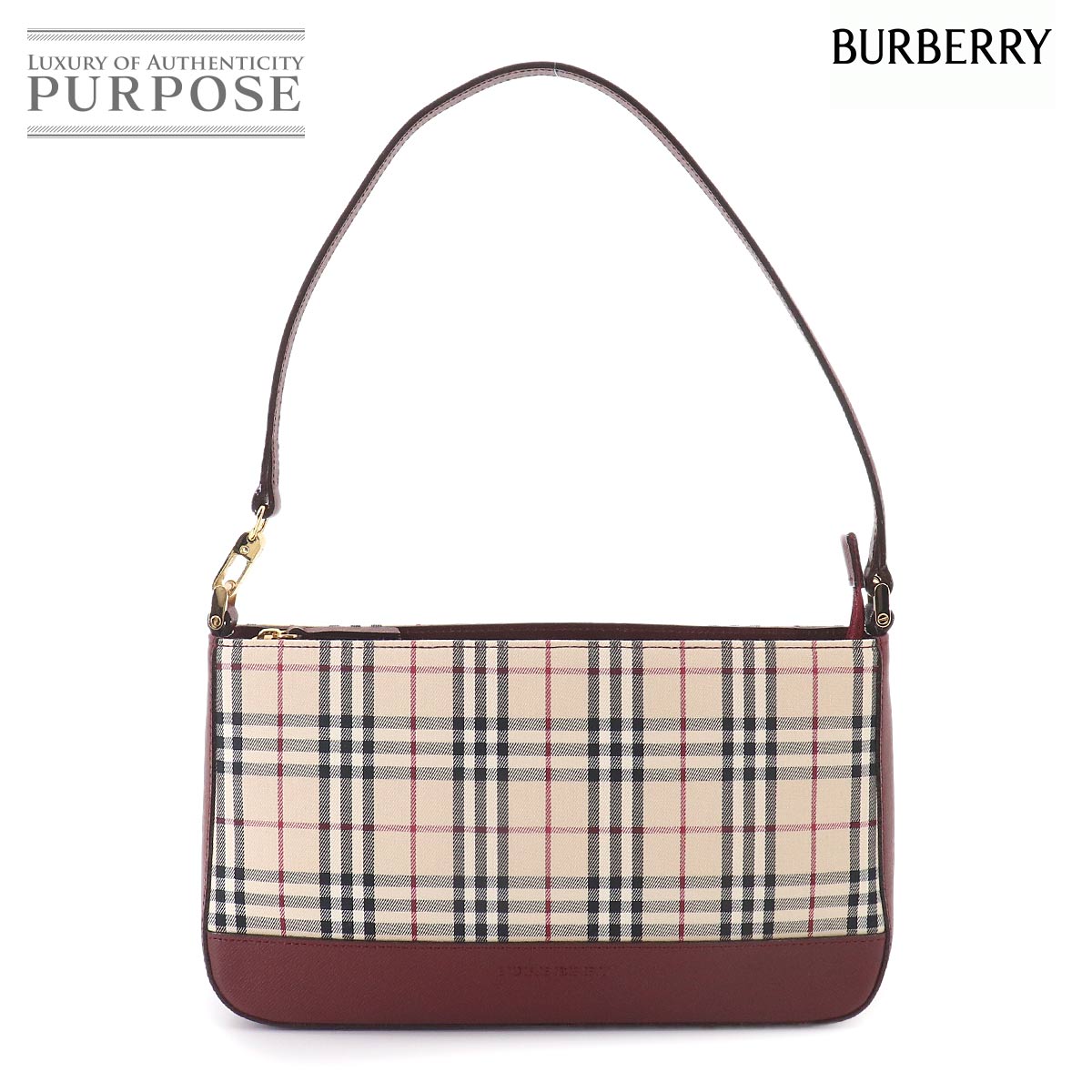 BURBERRY ノバチェック ワンショルダー バッグ キャンバス レザー ベージュ ボルドー Shoulder Bag バーバリー 90327035