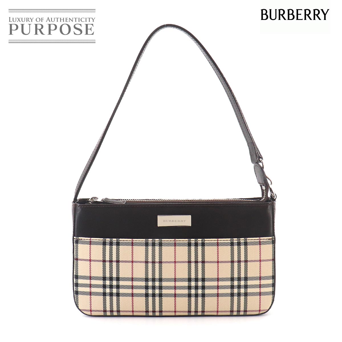 BURBERRY ノバチェック ハンド バッグ キャンバス レザー ベージュ ブラウン Hand Bag バーバリー 90328476