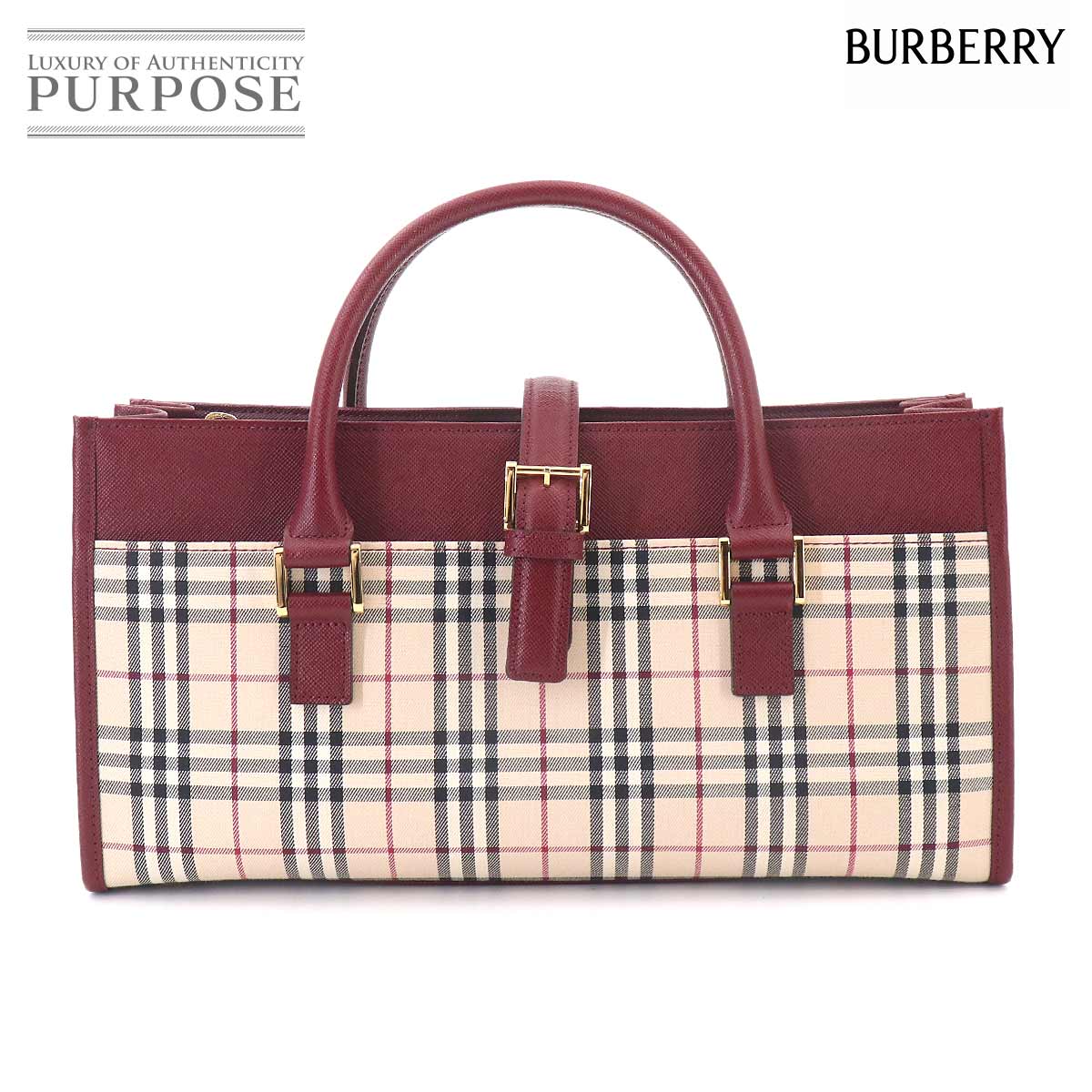 BURBERRY ノバチェック ハンド バッグ キャンバス レザー ベージュ