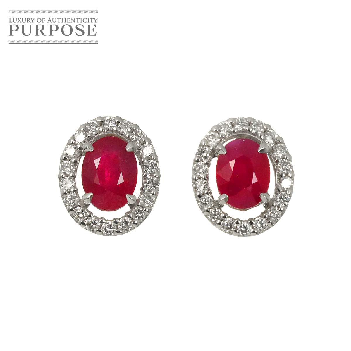ルビー 1.02ct/1.07ct ダイヤ 0.20ct/0.20ct ピアス K18 WG ホワイトゴールド 750 【ソーティング付き】 Ruby Earrings Pierced 90329684