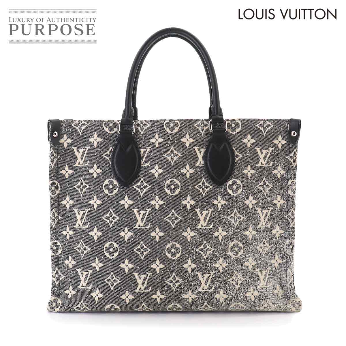 LOUIS VUITTON モノグラム ジャガード デニム オンザゴー MM 2way トート ショルダー バッグ グレー ホワイト ブラック M46448 RFID Onthego MM ルイ ヴィトン 90329049