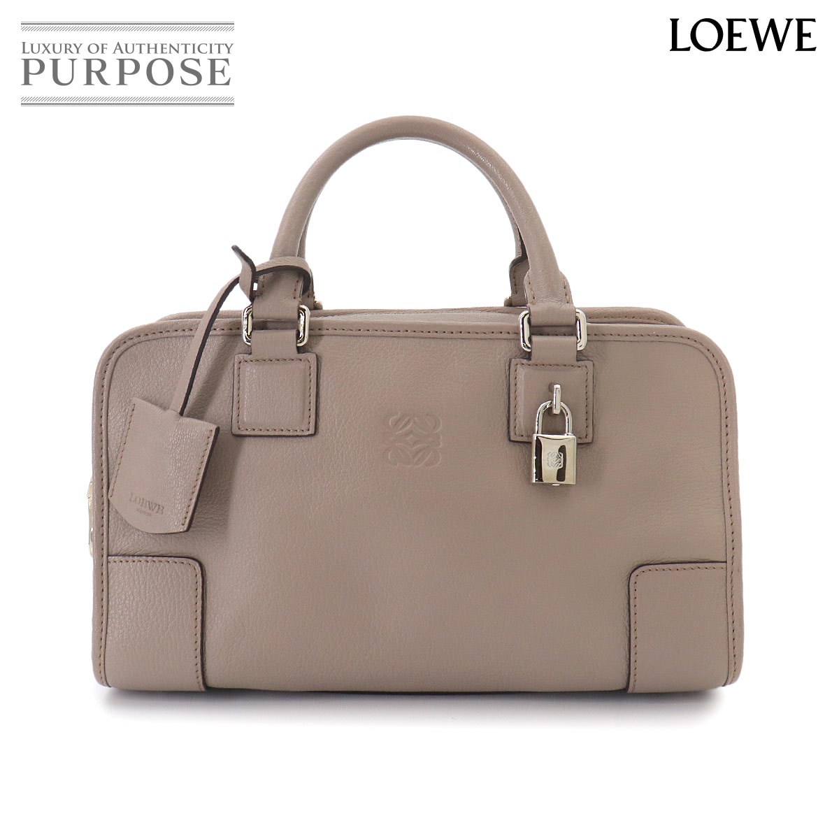 LOEWE アマソナ 28 ハンド バッグ レザー ベージュ シルバー 金具 グレージュ Amazona 28 ロエベ 90329424