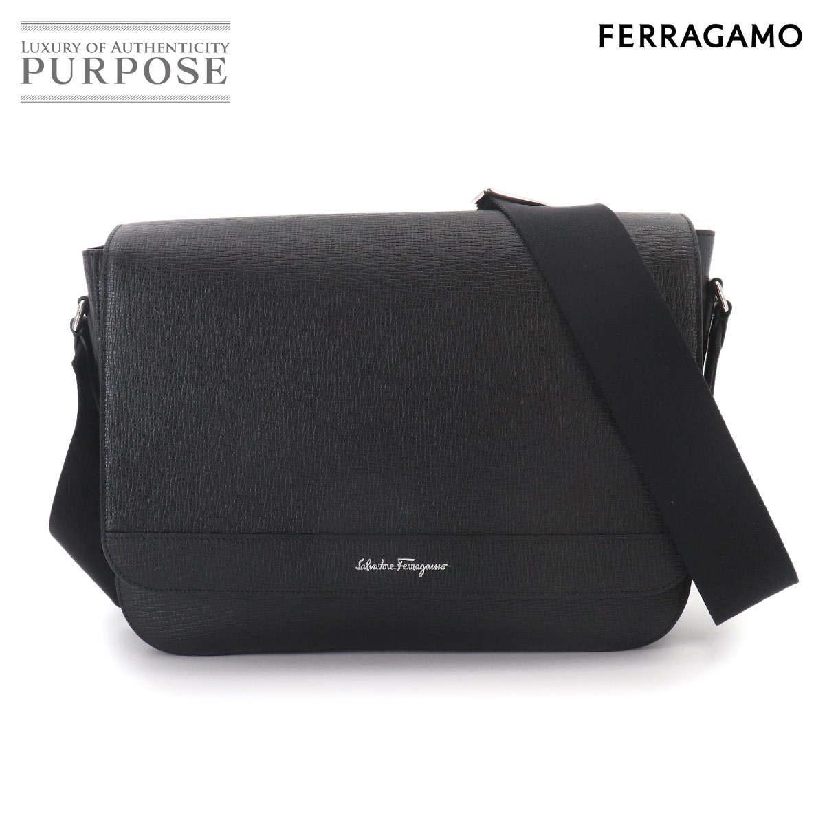 Salvatore Ferragamo メッセンジャー ショルダー バッグ レザー ブラック Messenger Bag サルヴァトーレ フェラガモ 90329452