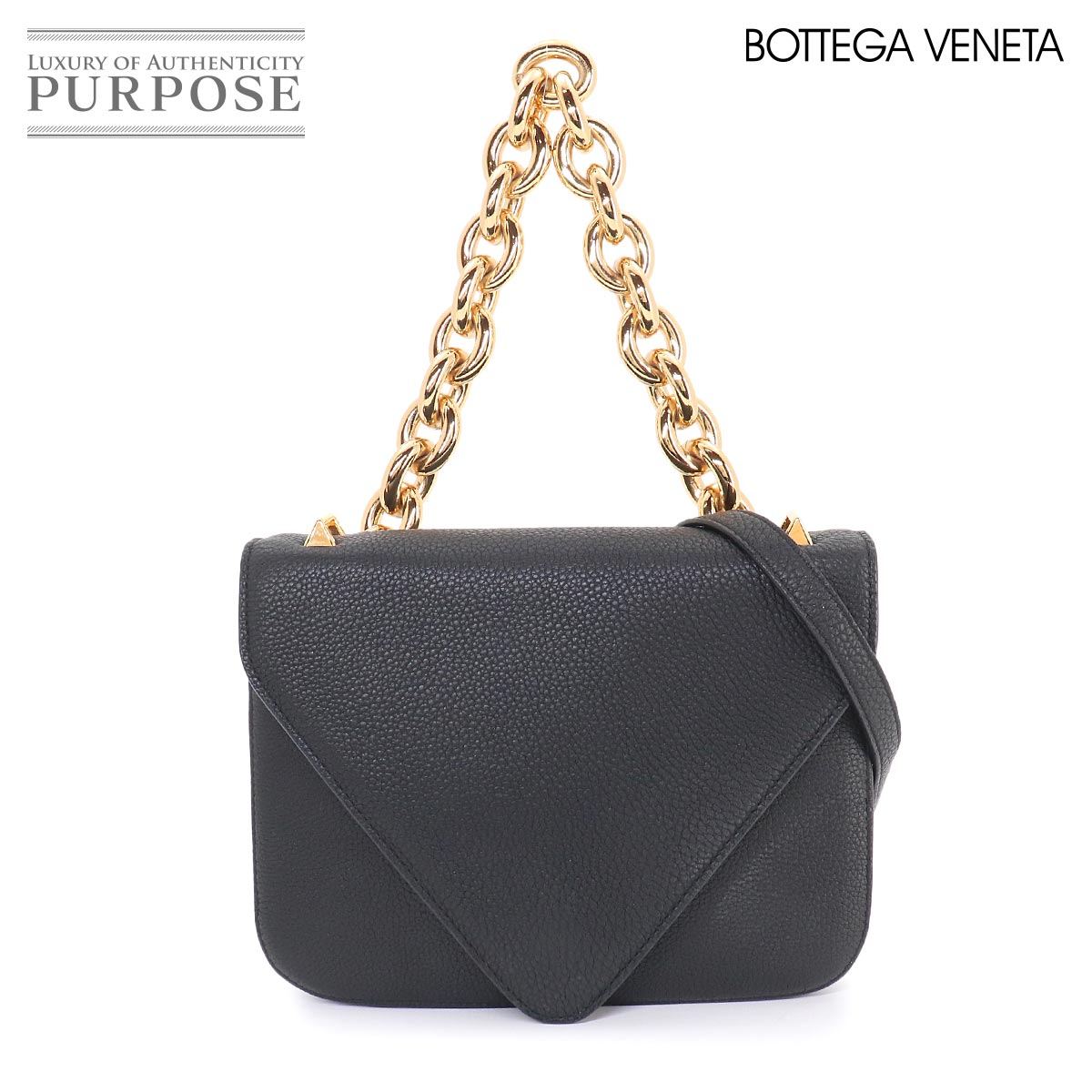 BOTTEGA VENETA マウント 2way チェーン ハンド ショルダー バッグ レザー ブラック 667399 ゴールド 金具 Mount Bag ボッテガ ヴェネタ 90329519