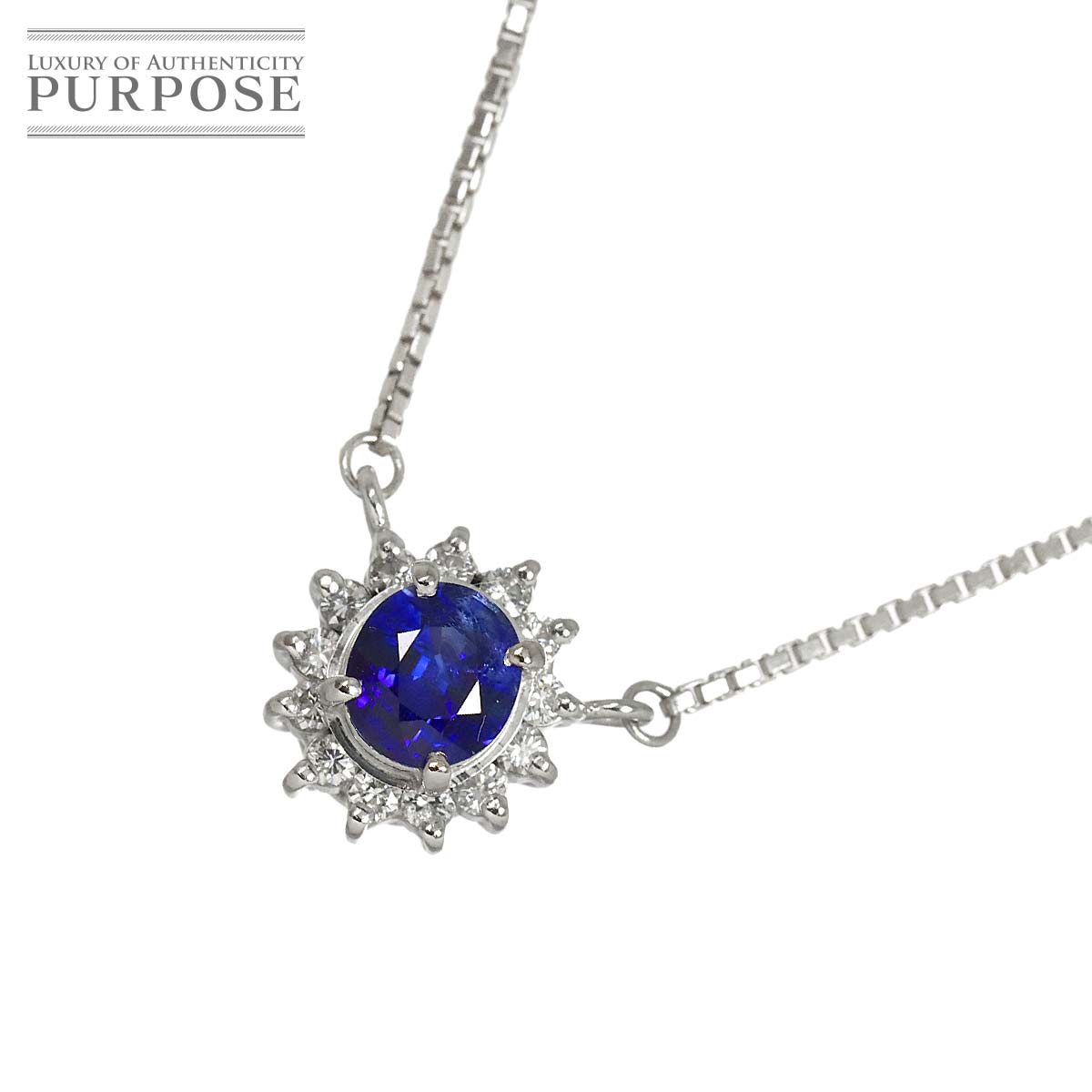 サファイヤ 0.93ct ダイヤ 0.24ct Pt ネックレス 41cm プラチナ Sapphire Necklace 90325184