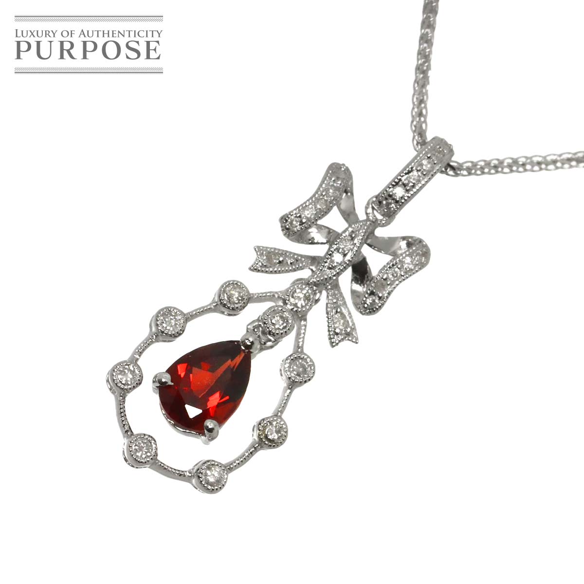 ガーネット 0.65ct ダイヤ 0.10ct ネックレス 45cm K18 WG ホワイトゴールド 750 Garnet Necklace 90329320