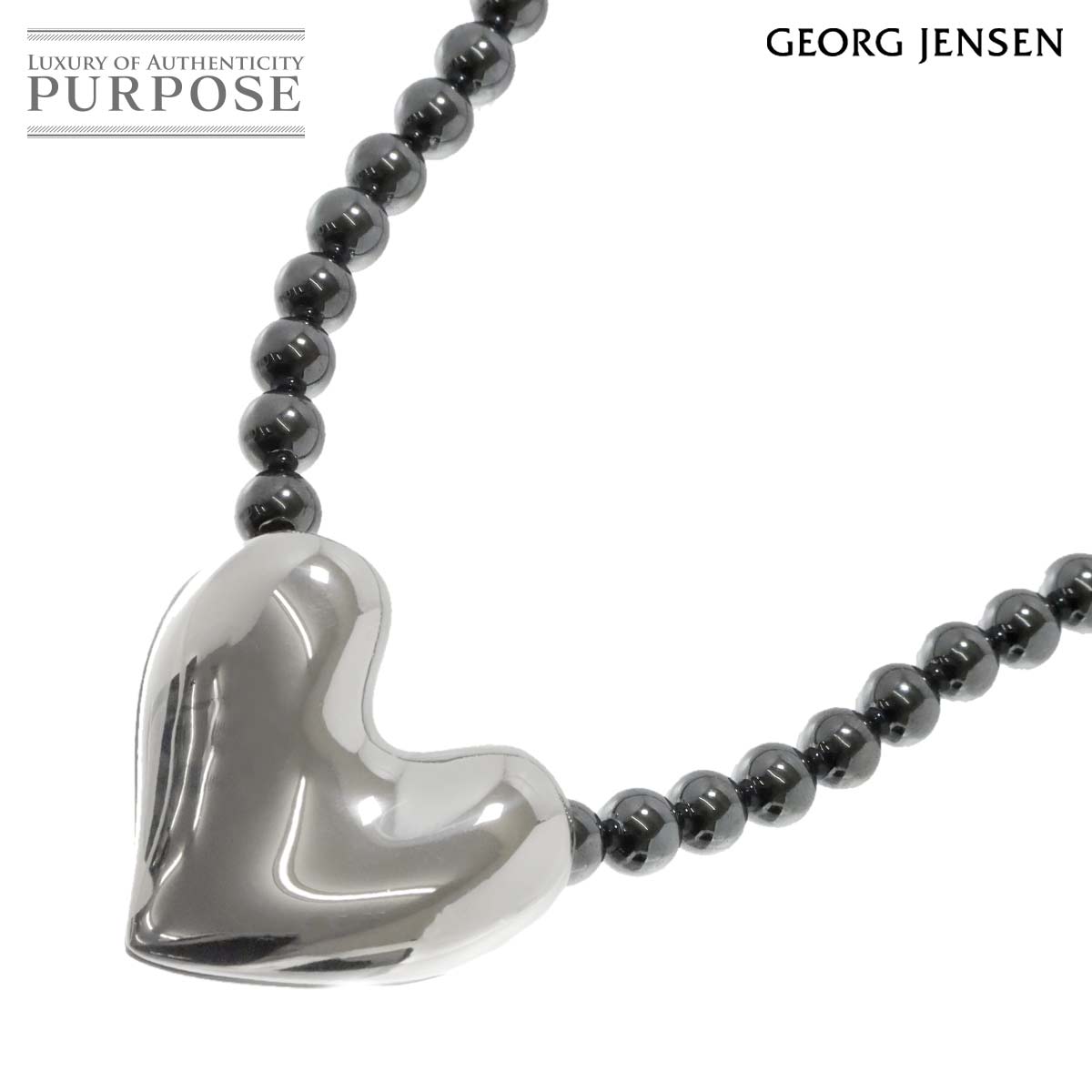 Georg Jensen ヘマタイト ハート ネックレス 59cm SV シルバー 925 Necklace ジョージ ジェンセン 90319254