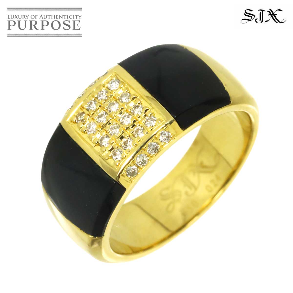 SJX 19号 リング オニキス ダイヤ 0.24ct K18 YG イエローゴールド 750 指輪 Onyx Ring エスジェイエックス 90324513