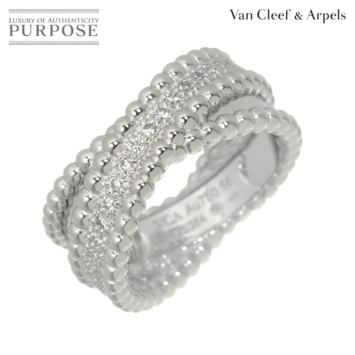 Van Cleef & Arpels ペルレ デュオ #56 リング ダイヤ K18 WG ホワイトゴールド 750 指輪 Perlee Ring【証明書付き】 ヴァンクリーフ & アーペル 90328363