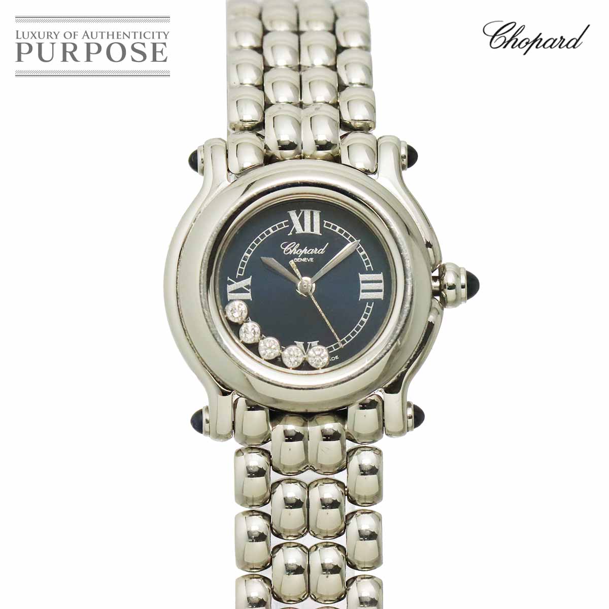 Chopard ハッピースポーツ 27/8250-23 レディース 腕時計 5P ダイヤ ブラック クォーツ ウォッチ Happy sports ショパール 90328079