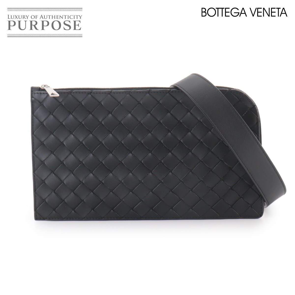 BOTTEGA VENETA イントレチャート ポーチ クロスボディ ショルダー バッグ レザー ブラック 755569 Pouch Crossbody Bag ボッテガ ヴェネタ 90328401