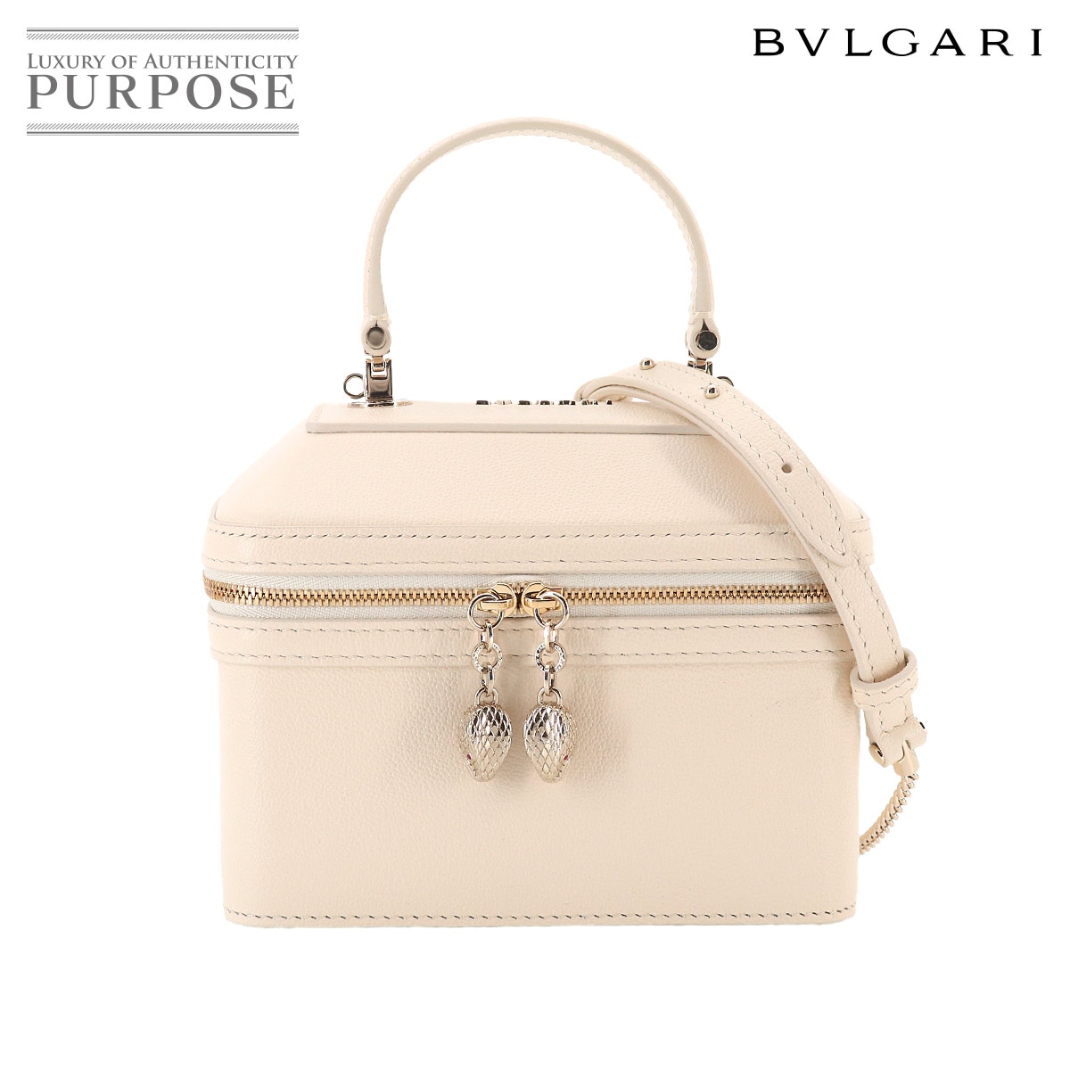 BVLGARI セルペンティ バニティ 2way ハンド ショルダー バッグ レザー アイボリー 291661 ジュエリーボックス Serpenti vanity Bag ブルガリ 90328408