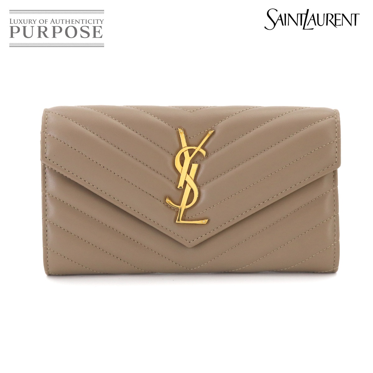 SAINT LAURENT PARIS モノグラム ラージフラップ ウォレット 二つ折り 長財布 レザー グレージュ 372264 Large Flap Wallet サンローラン パリ 90329436