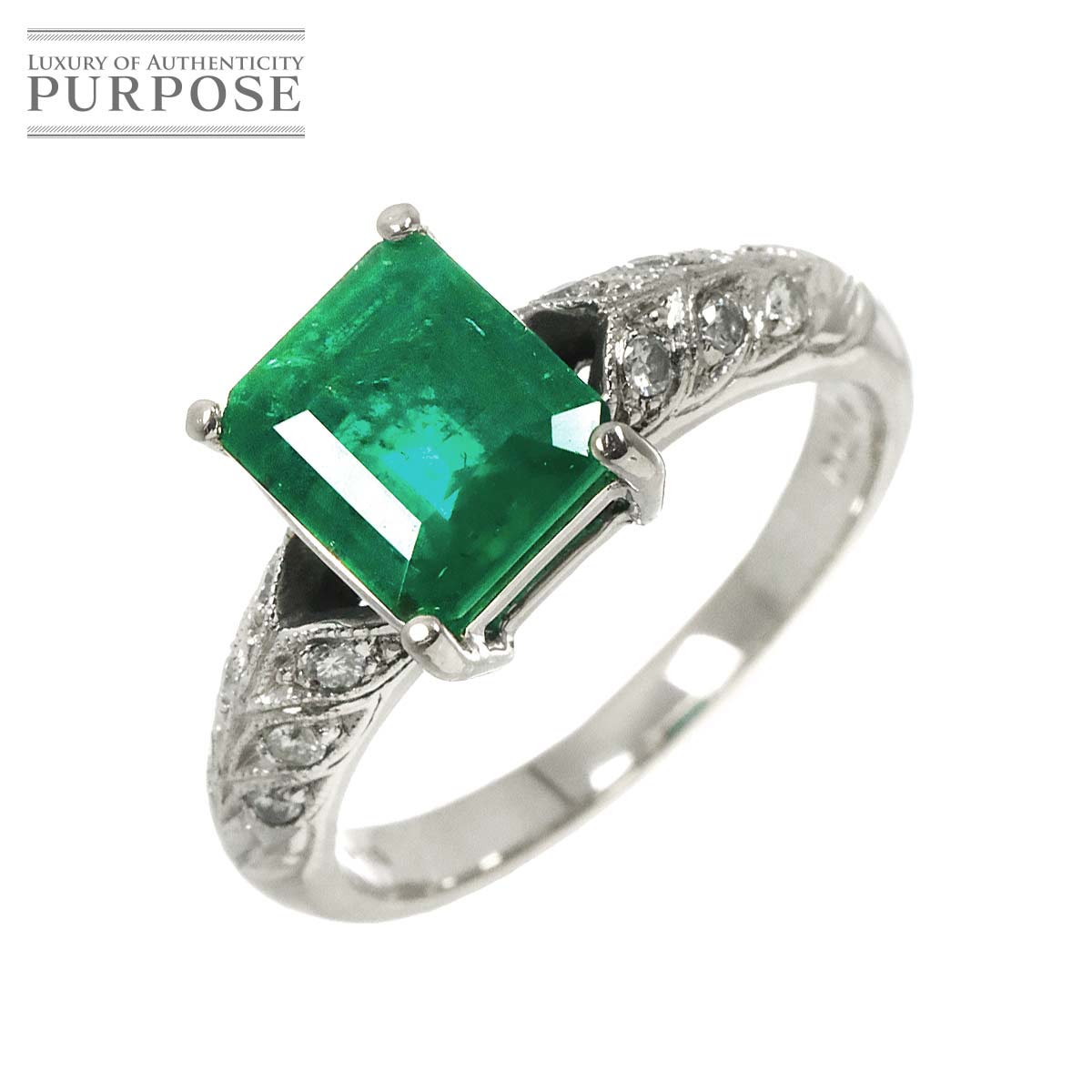 リング 12号 エメラルド 1.71ct ダイヤ 0.15ct Pt プラチナ 指輪 【ソーティング付き】 Emerald Ring 90320561