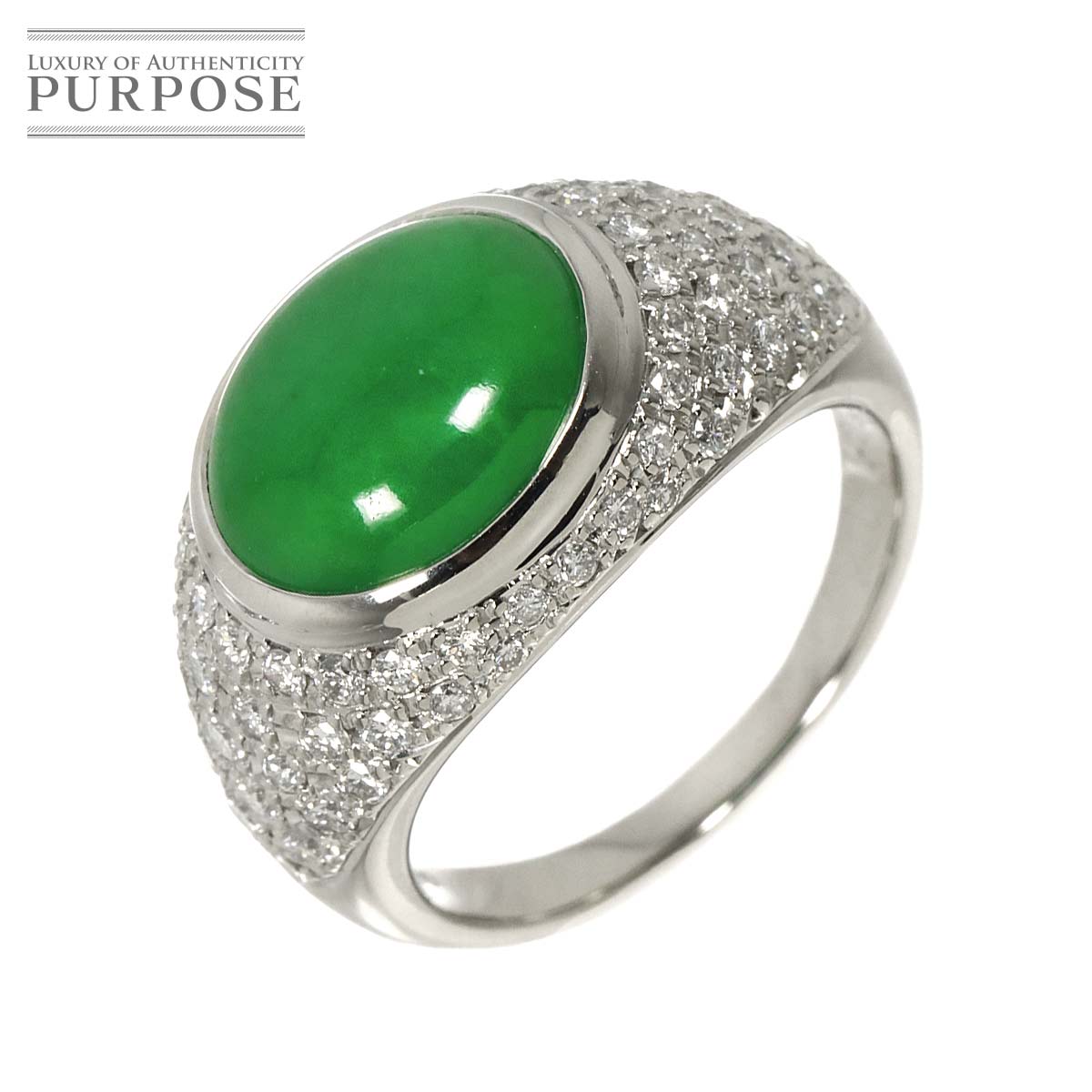 リング 21号 翡翠 6.87ct ダイヤ 1.30ct Pt プラチナ 指輪 【鑑別カード付き】 Jade Ring 90329627