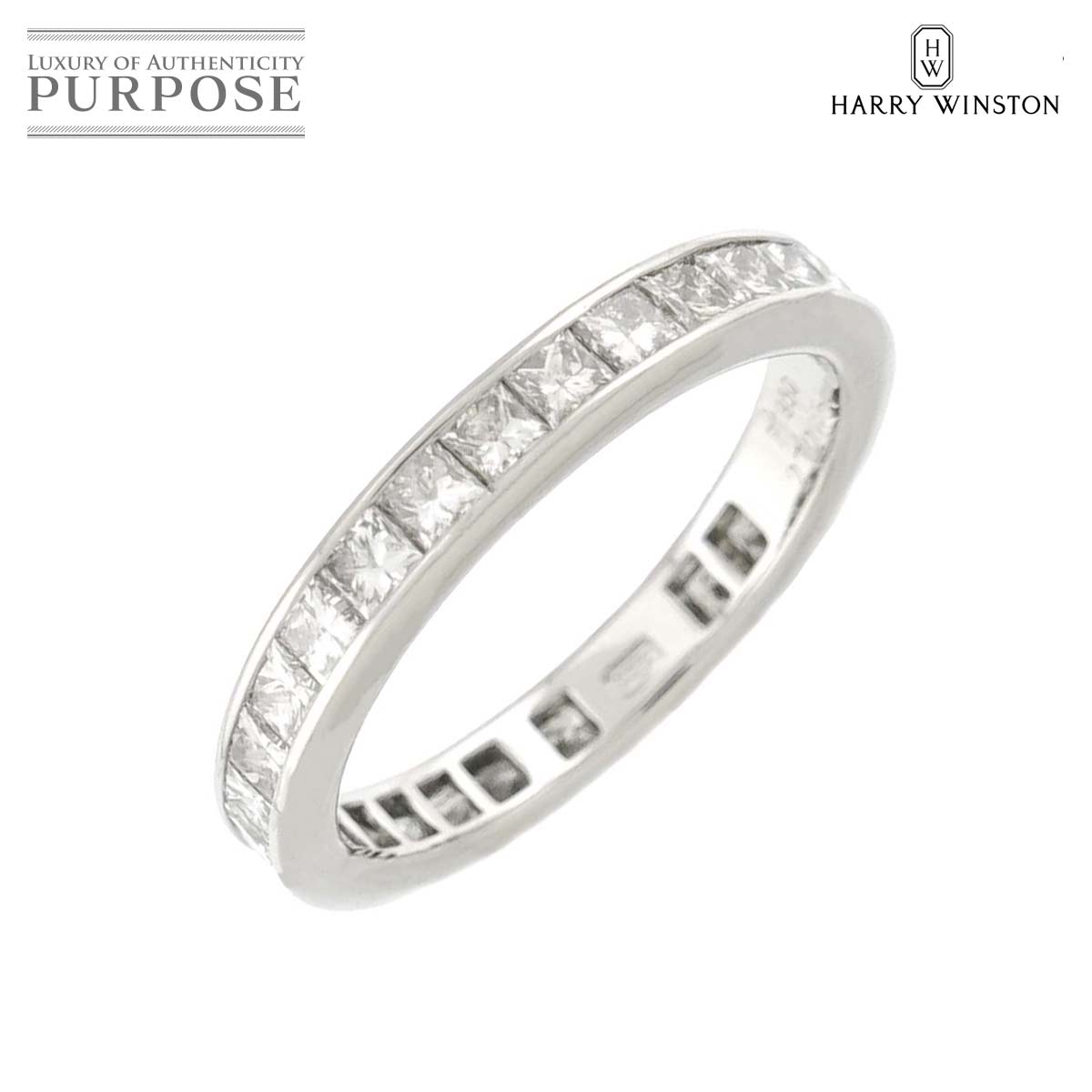 HARRY WINSTON プリンセスカット チャネルセット 9号 リング フル ダイヤ Pt プラチナ 指輪 Diamond Ring ハリーウィンストン 90323683