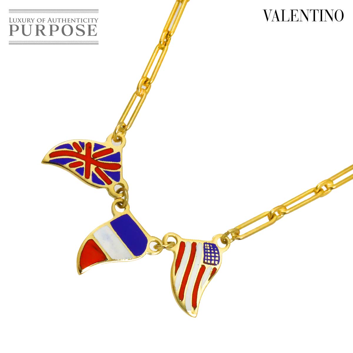 VALENTINO エナメル ネックレス 44cm K18 YG イエローゴールド 750 Necklace ヴァレンティノ 90324375