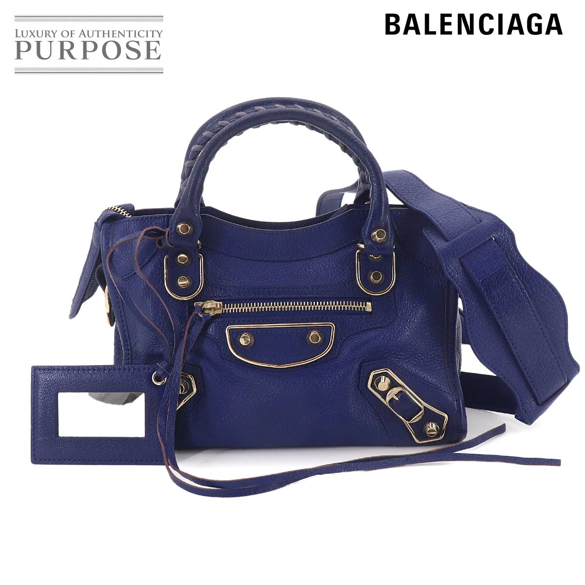BALENCIAGA クラシック シティ ミニ 2way ハンド ショルダー バッグ レザー ブルー 300295 Classic City Mini Bag バレンシアガ 90328479