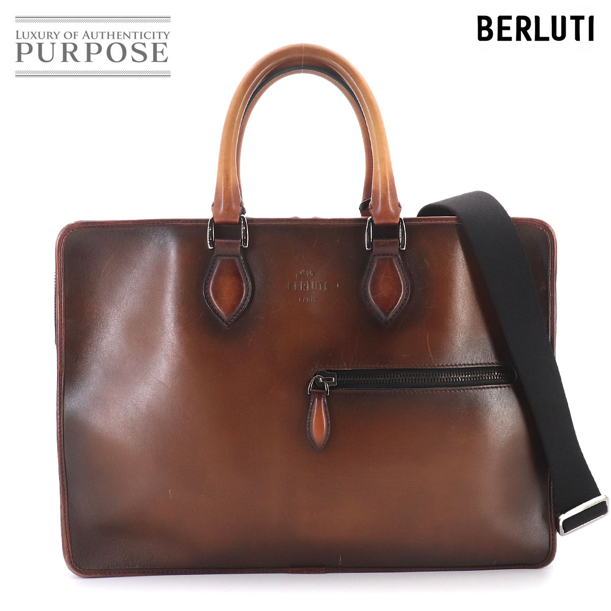 Berluti ドゥジュール ブリーフケース 2way ビジネス ショルダー バッグ ヴェネチアレザー ブラウン シルバー 金具 Un jour Briefcase ベルルッティ 90329535
