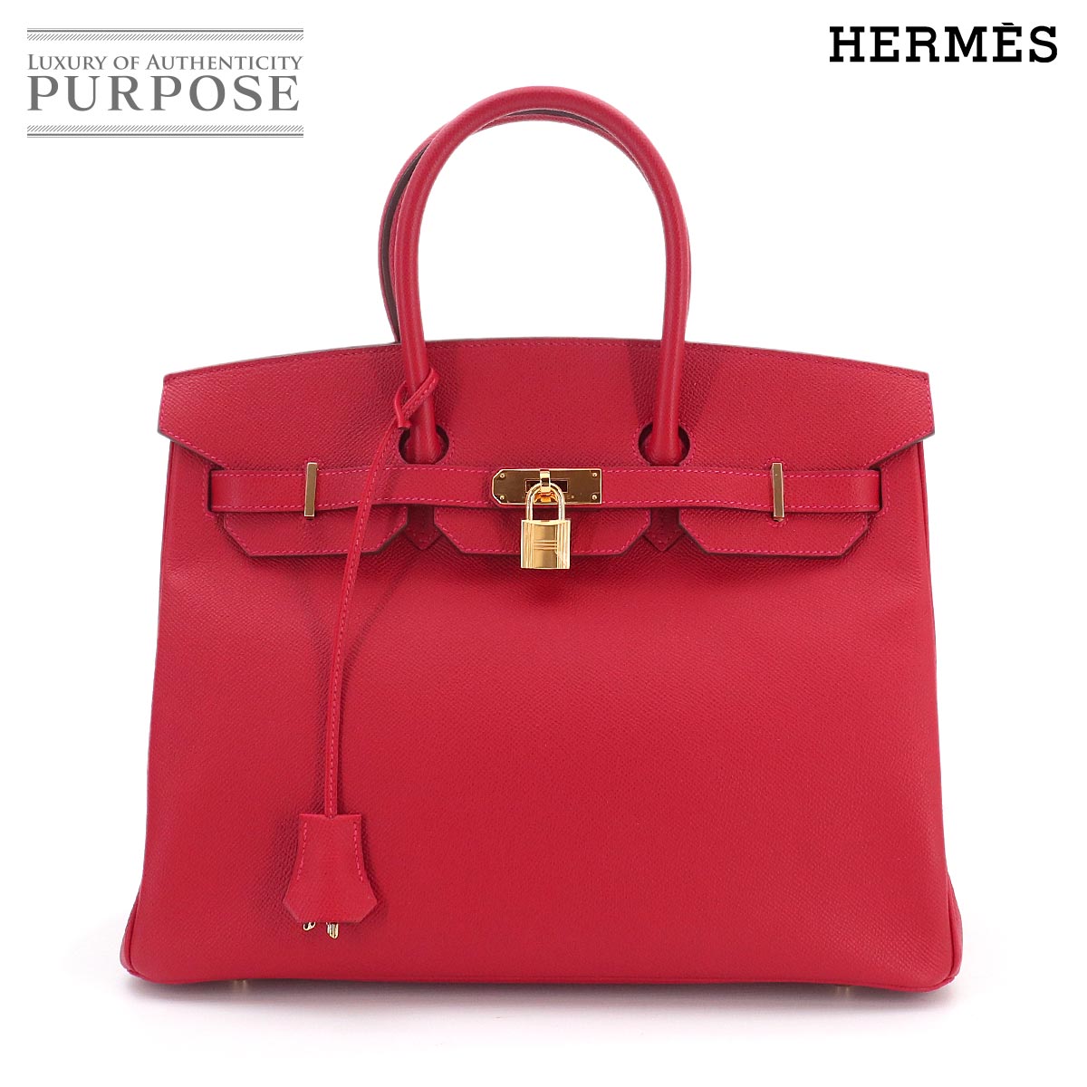 HERMES バーキン35 エプソン ルージュカザック ハンド バッグ □R刻印 ゴールド 金具 Birkin 35 エルメス 90314200