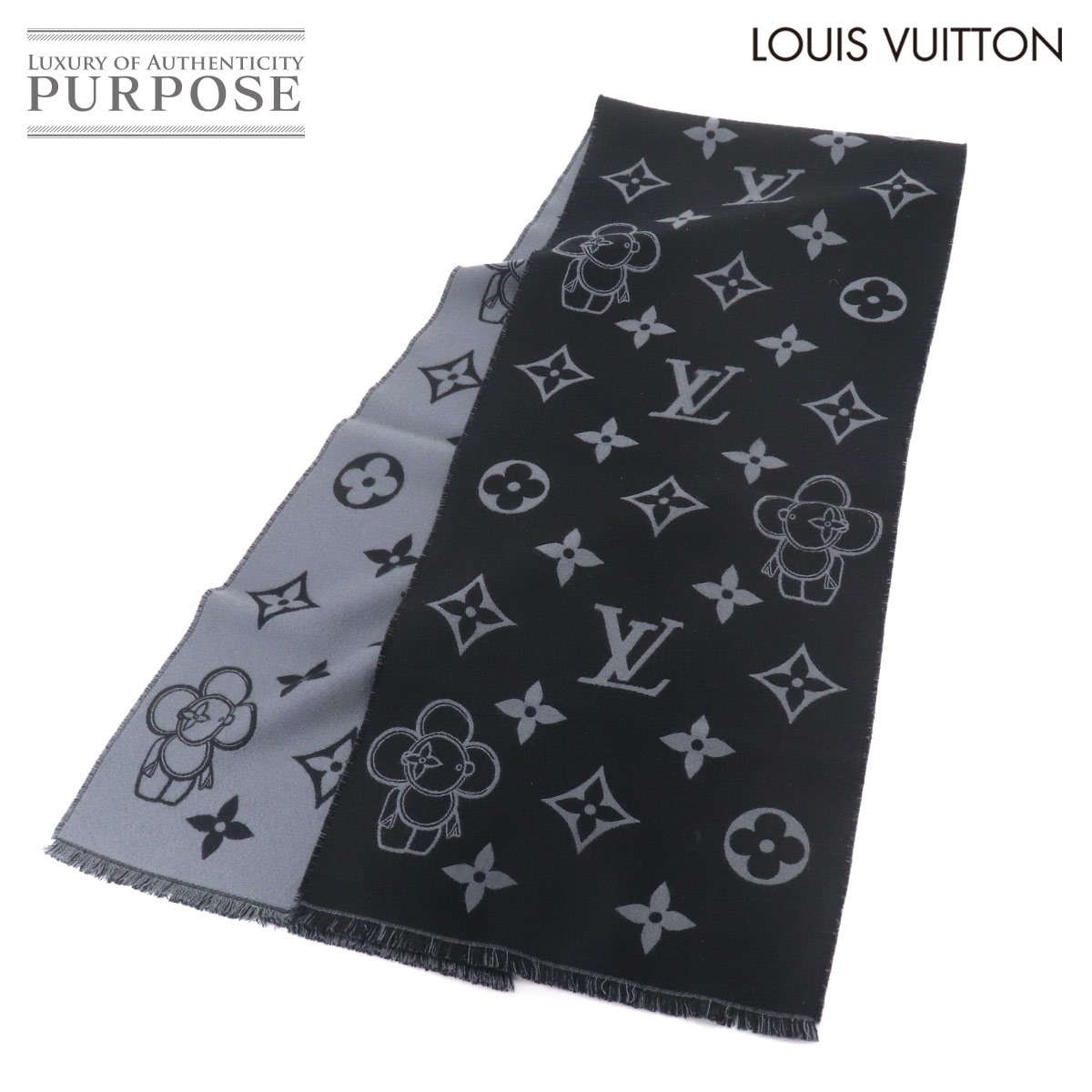 LOUIS VUITTON マフラー モノグラム ヴィヴィエンヌ ウール ブラック グレー M77973 Winter Scarf ルイ ヴィトン 90318901