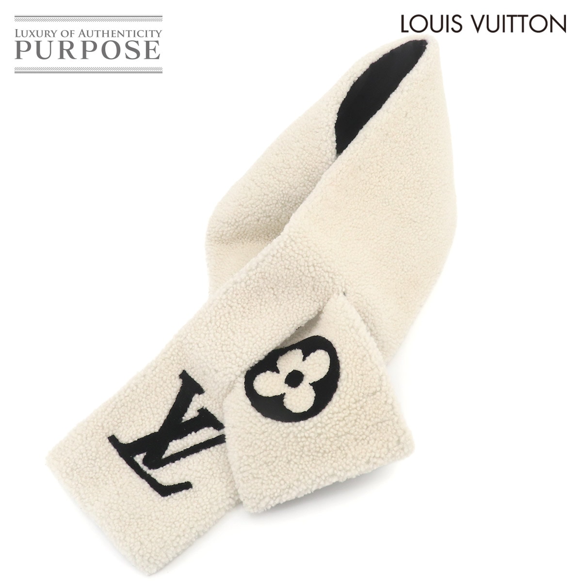 LOUIS VUITTON エシャルプ シアリング マフラー ホワイト ブラック M77054 Winter Scarf ルイ ヴィトン 90318915