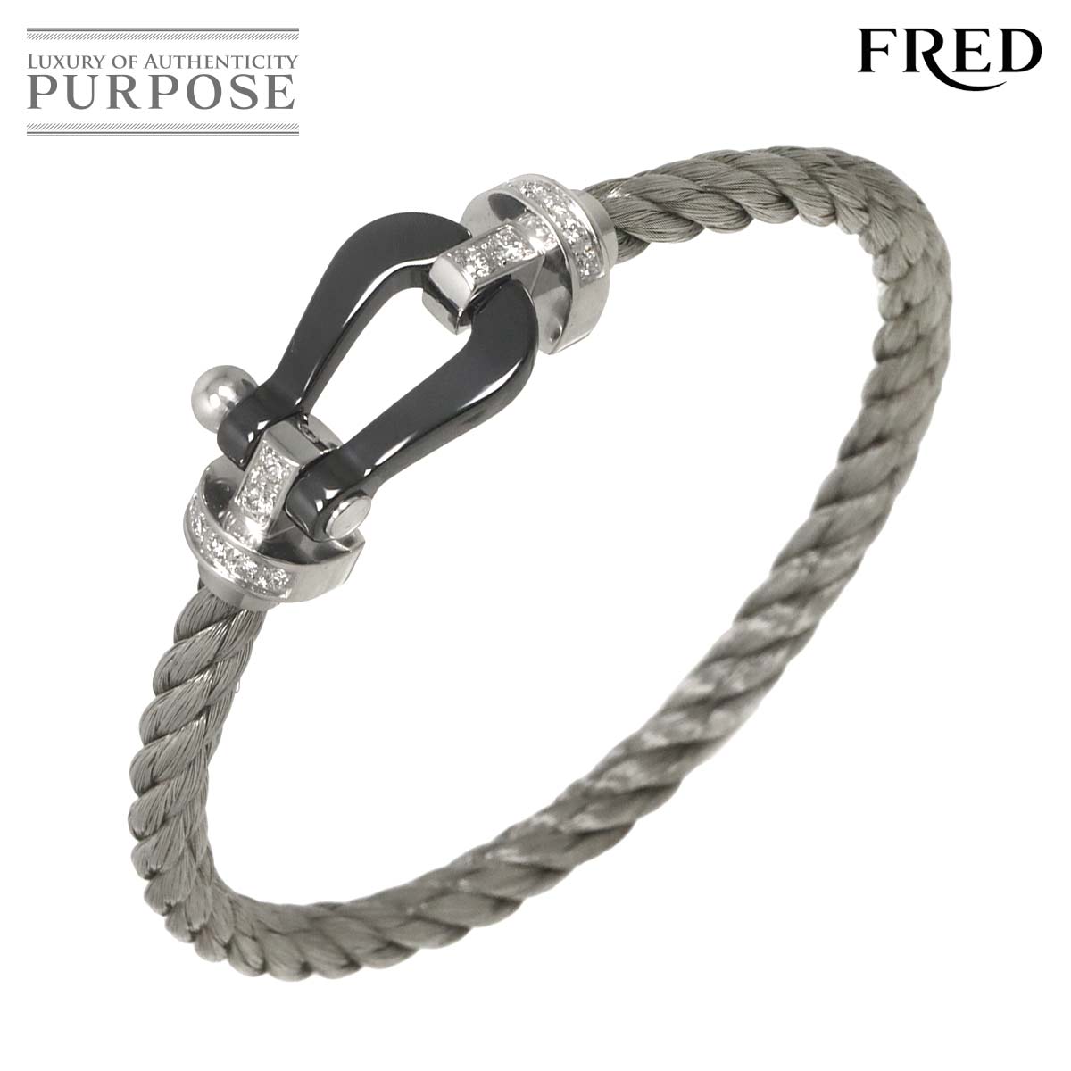 FRED フォース10 LM ハーフダイヤ ブレスレット #16 セラミック K18 WG ホワイトゴールド ケーブル 750 Force 10 Diamond Bracelet フレッド 90328227