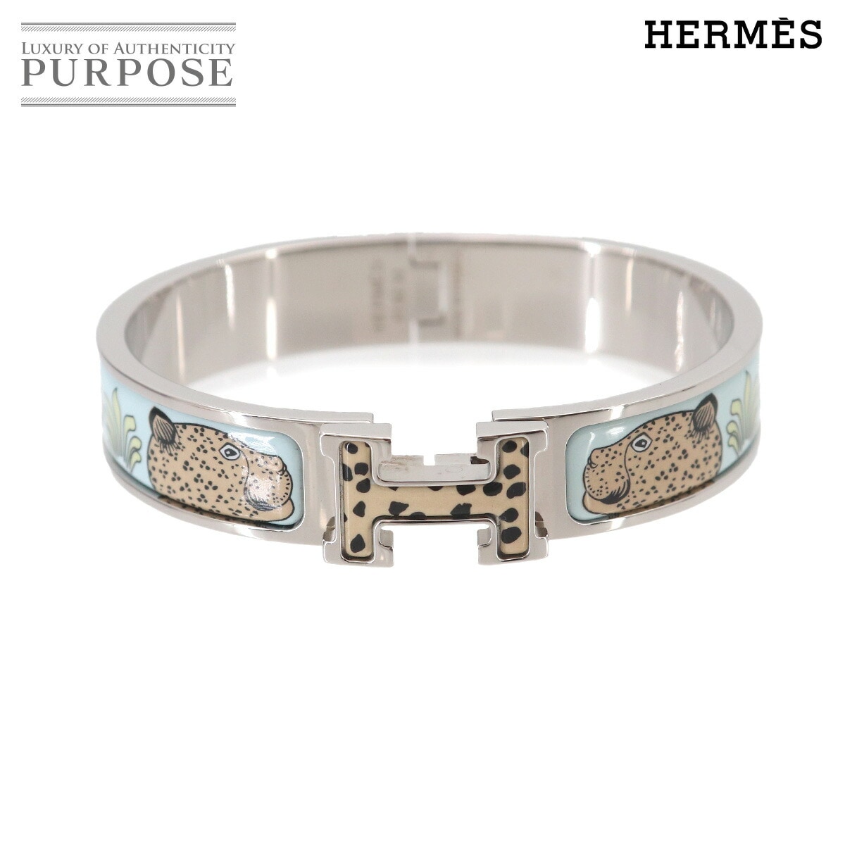 HERMES クリックH PM レ レオパード バングル マルチカラー シルバー アクセサリー Clic H エルメス 90328442