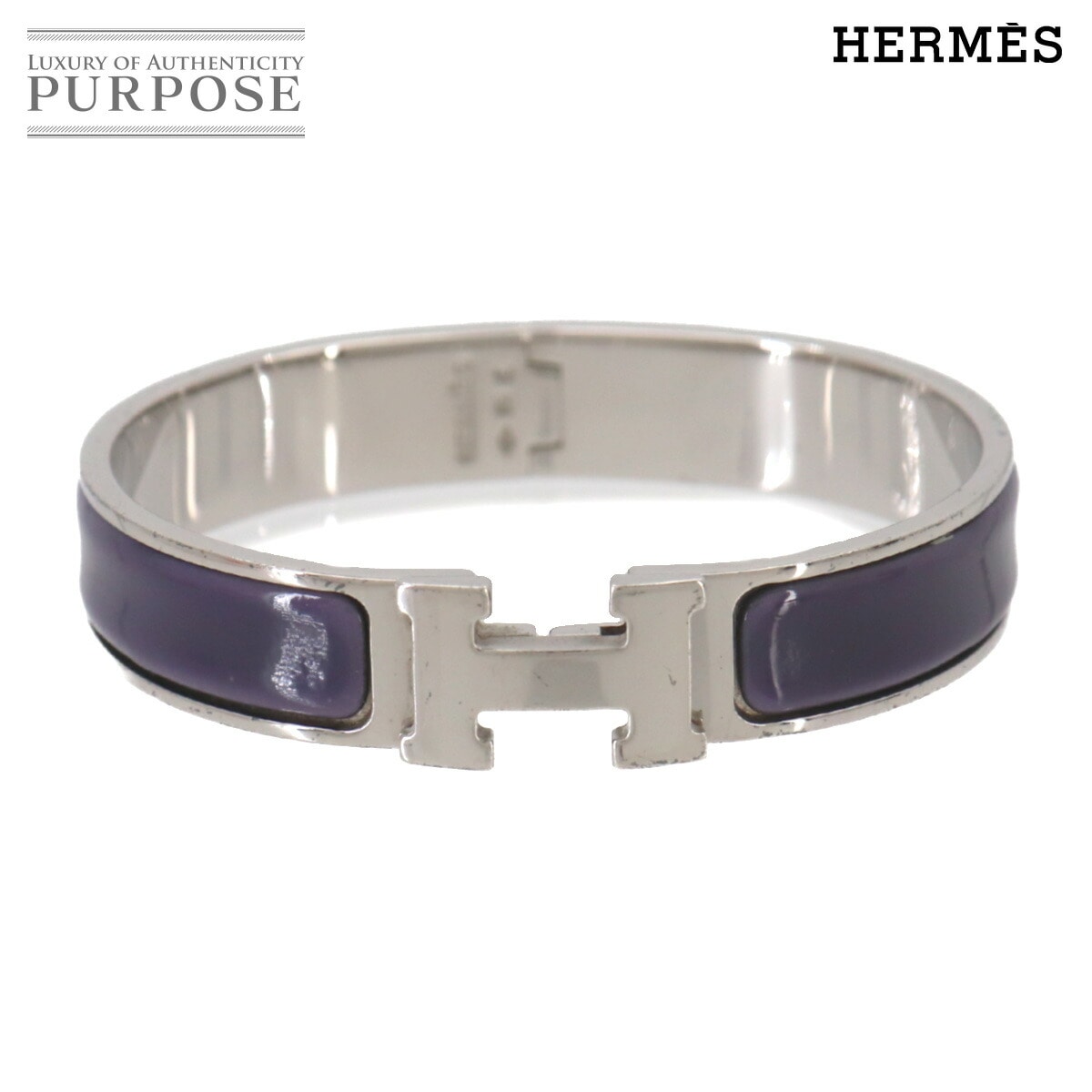 HERMES クリックH PM バングル パープル シルバー アクセサリー Clic H PM エルメス 90328548