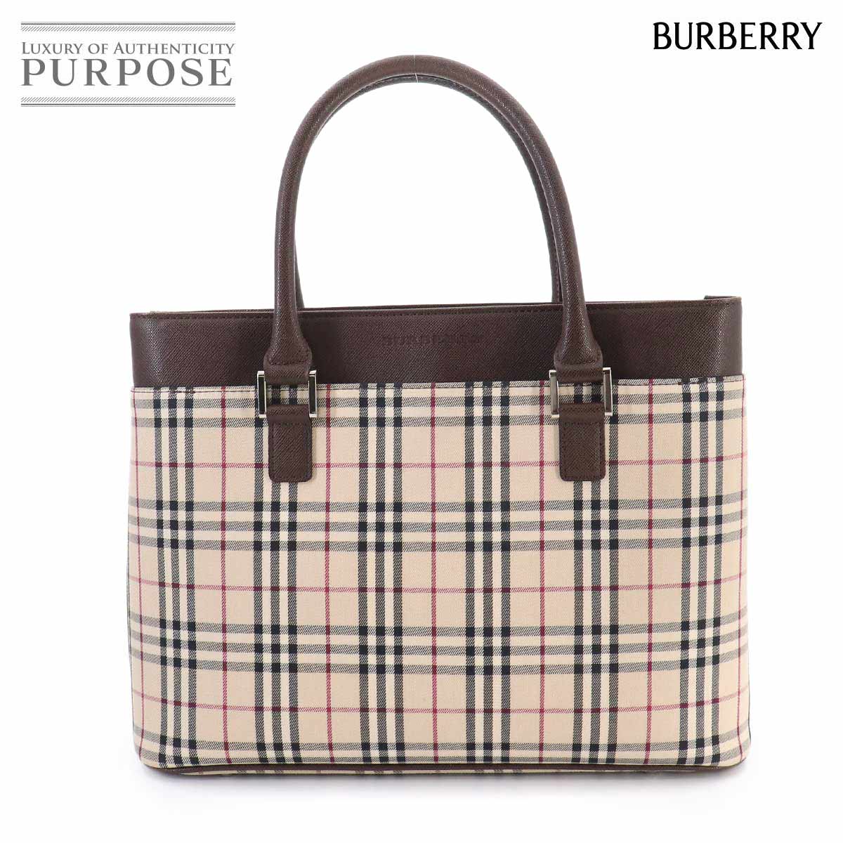 BURBERRY ノバチェック ハンド バッグ キャンバス レザー ベージュ