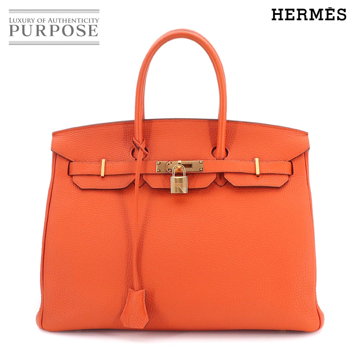 HERMES バーキン35 トゴ フーオレンジ ハンド バッグ □R刻印 ゴールド 金具 Birkin エルメス 90331159