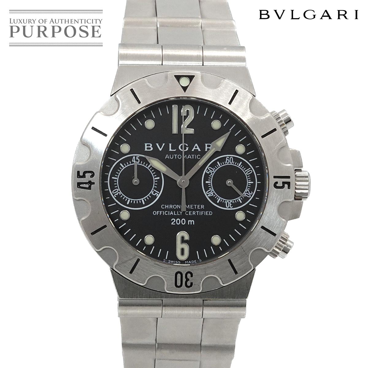 BVLGARI ディアゴノ スクーバ クロノグラフ SCB38S メンズ 腕時計 ブラック 自動巻き ウォッチ Diagono ブルガリ 90332089