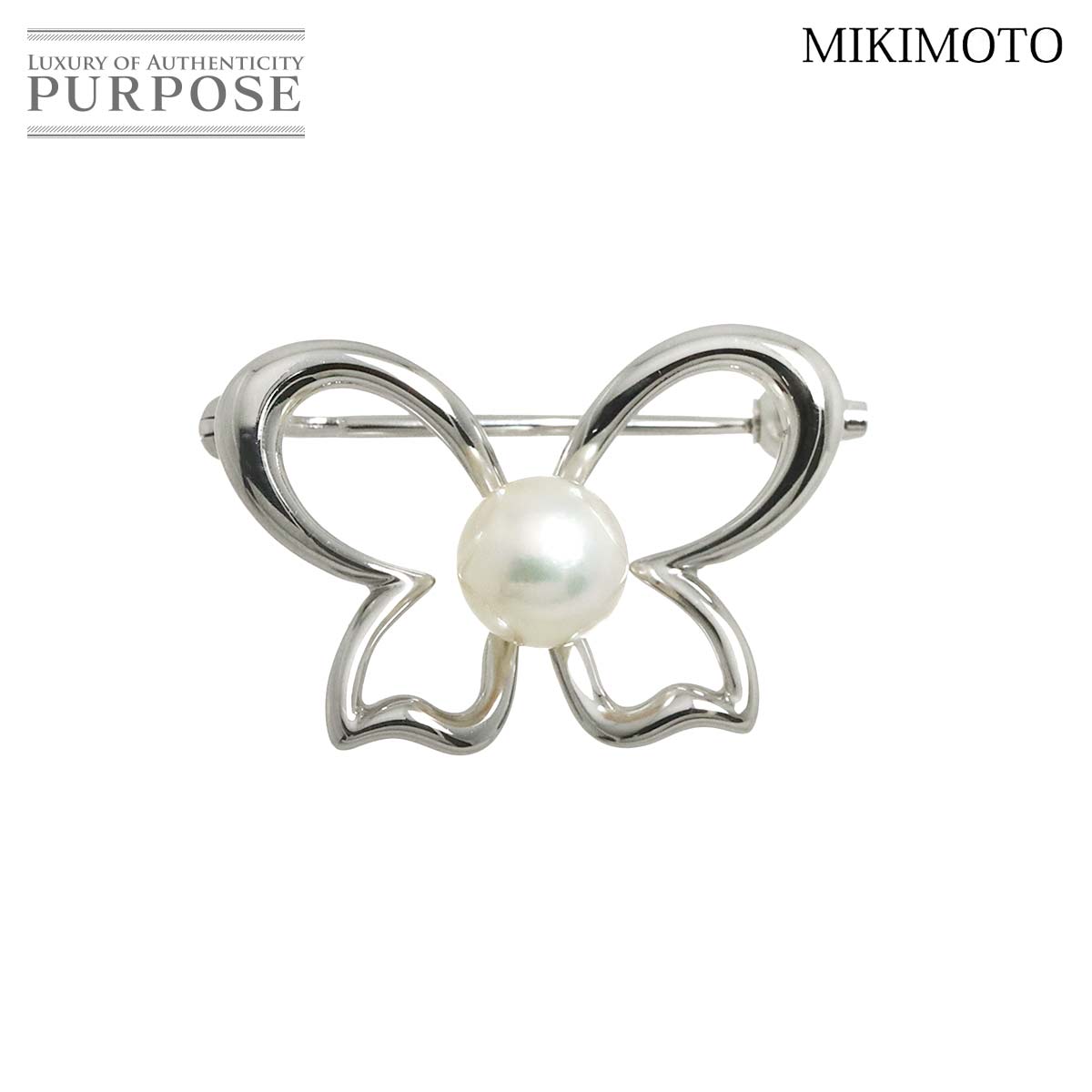 MIKIMOTO アコヤ真珠 6.5mm ブローチ K18 WG ホワイトゴールド 750 蝶 パール Akoya Pearl Brooch ミキモト 90315803