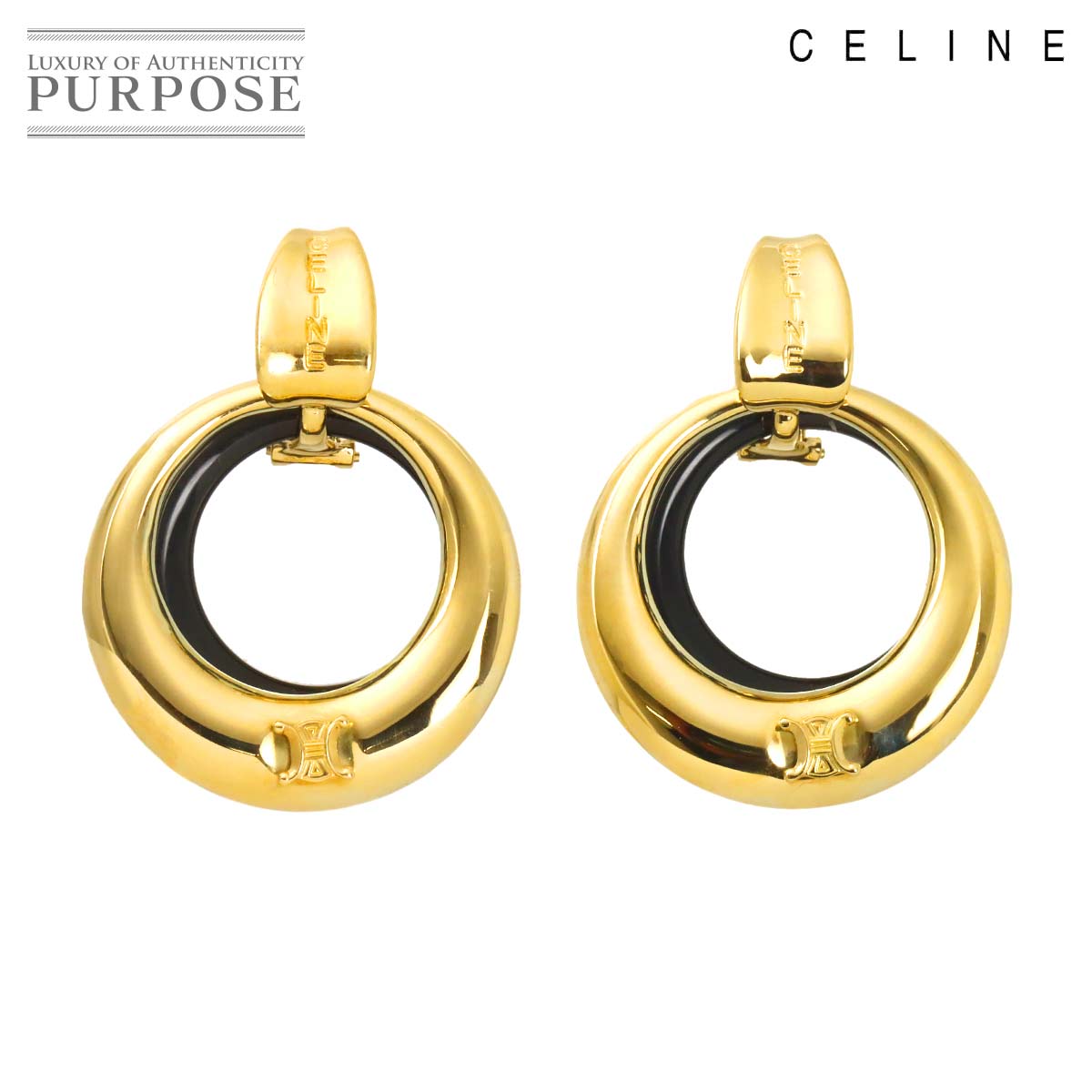 CELINE オニキス イヤリング ピアス K18 YG イエローゴールド 750 Earrings Clip on セリーヌ 90324350