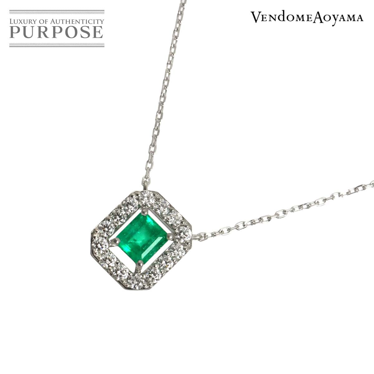 Vendome Aoyama エメラルド ダイヤ 0.28ct ネックレス 43cm Pt プラチナ Emerald Necklace ヴァンドーム青山 90327431