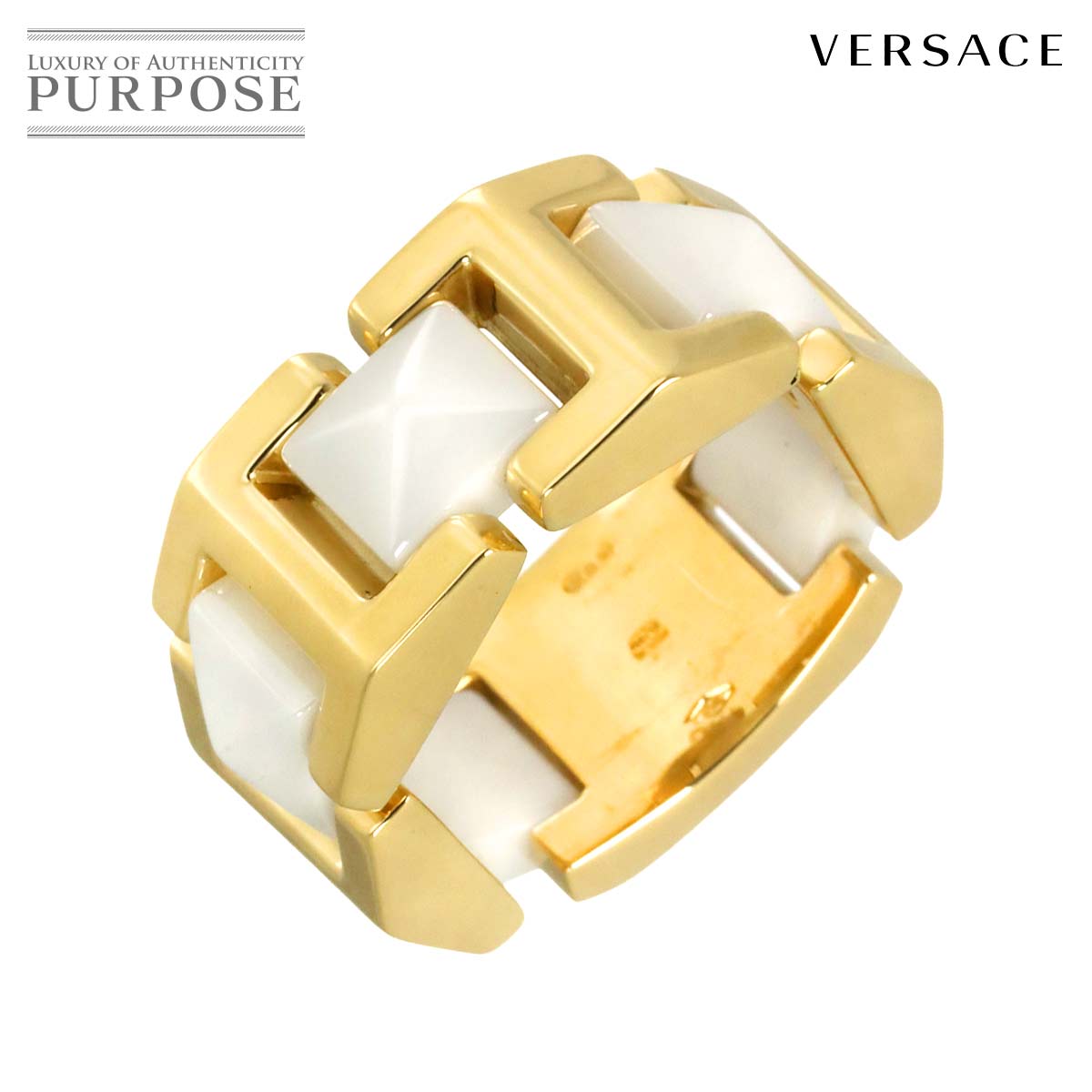 Versace ヴェルサーチ 13号 リング K18 YG ホワイト セラミック イエローゴールド 750 指輪 B-zero1 Ring ブルガリ 90328863