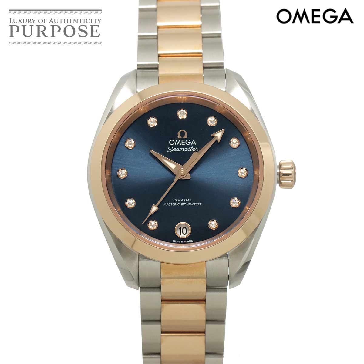 OMEGA シーマスター アクアテラ 220 20 34 20 53 001 ボーイズ 腕時計 11P ダイヤ デイト ブルー オートマ 自動巻き ウォッチ Seamaster オメガ 90330636