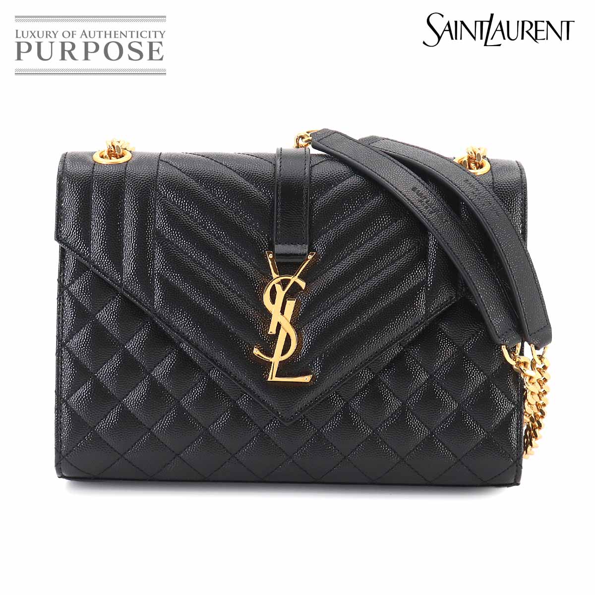 SAINT LAURENT エンヴェロップ ミディアム チェーン ショルダー バッグ レザー ブラック 600185 Envelope Medium Bag サンローラン 90321884