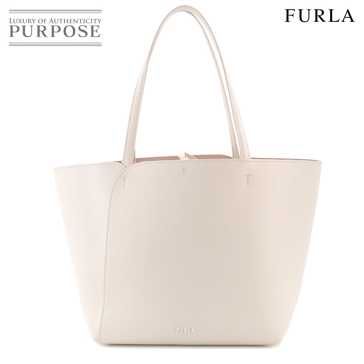 FURLA トート バッグ レザー ホワイト ポーチ付き ゴールド 金具 Tote Bag フルラ 90329040