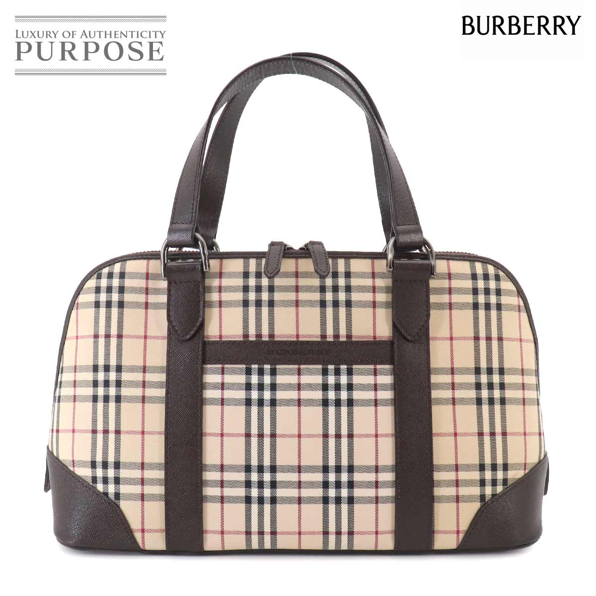 BURBERRY ノバチェック ハンド バッグ キャンバス レザー ベージュ